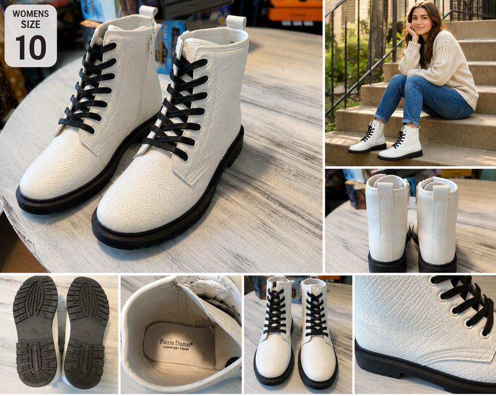 Pierre Dumas Women’s Size 10 White Textured Combat Boots